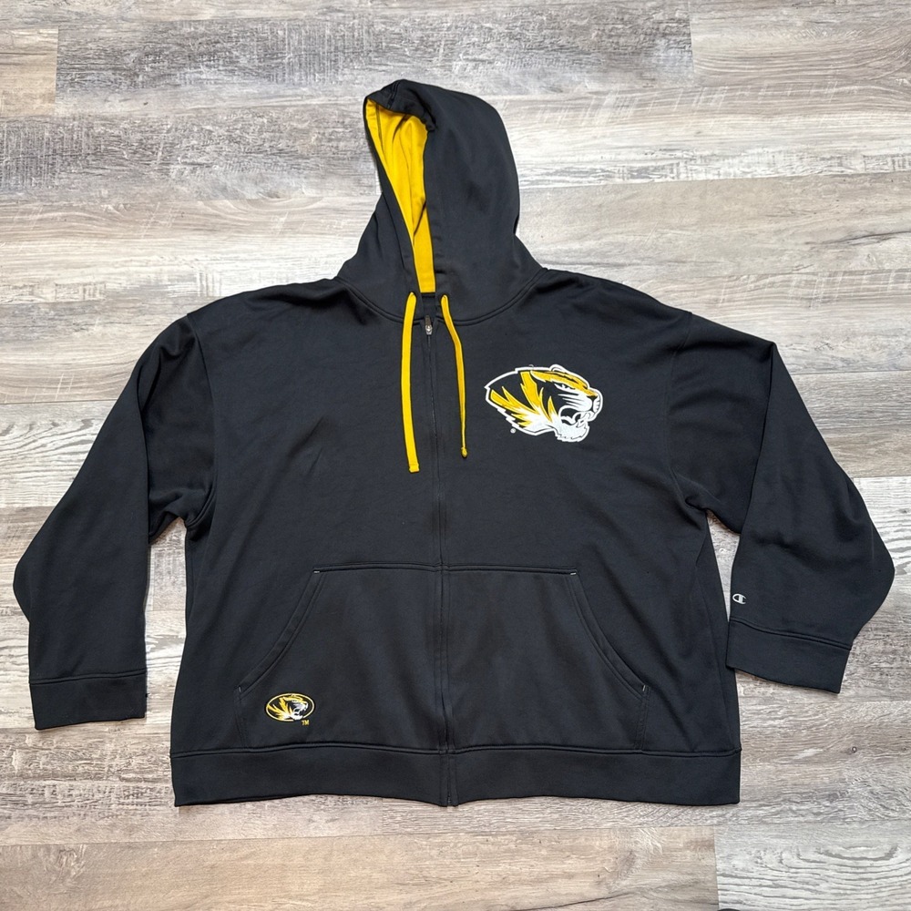 University Of Missouri Mizzou Tigers Champion Zip Up Hoodie Black 2XL